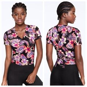 Victoria's Secret PINK Short Sleeve Floral Print Wrap Top, size XL